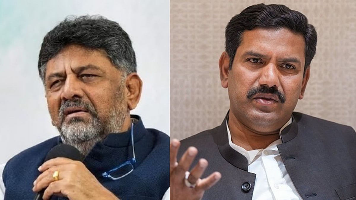 Karnataka Deputy CM Shivakumar (L) and BJP State President B Y Vijayendra (L) - PTI